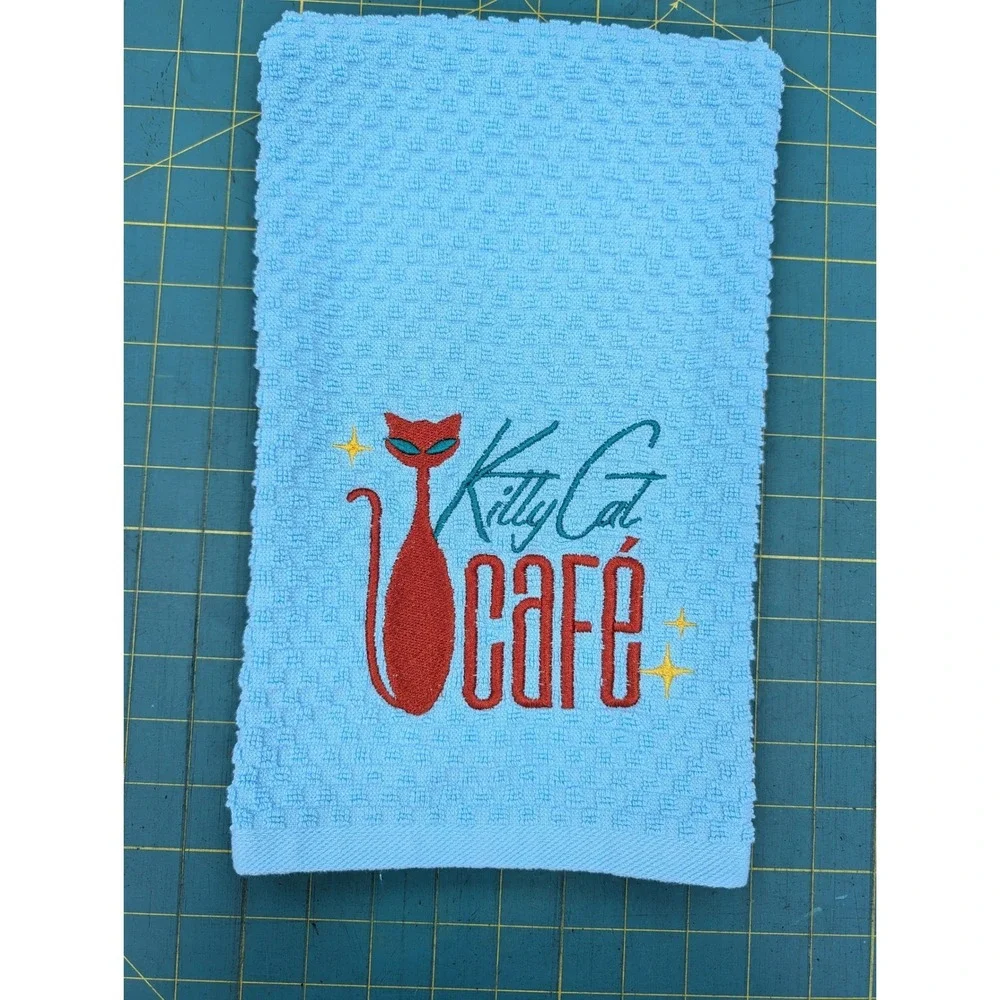 Kitty Cat Cafe Retro Mid Century Modern Atomic Kitchen Bath Bar Hand Towel